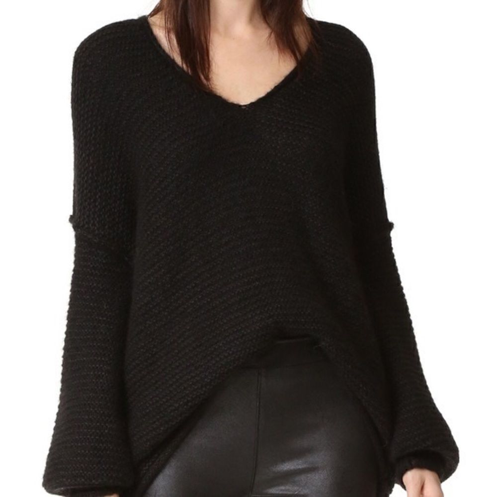 Free People Black All Mine Alpaca Chunky Knit Sweater Sz S